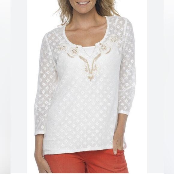 Prana Winnie Lace Embroidered Top M White - Picture 1 of 6